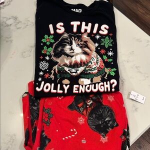 MAD Engine Festive Cat Pajama Set - Black and Red